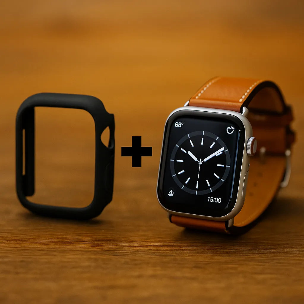 Apple Watch tilbehør – læderrem og silikone cover som kombinerer beskyttelse og stil
