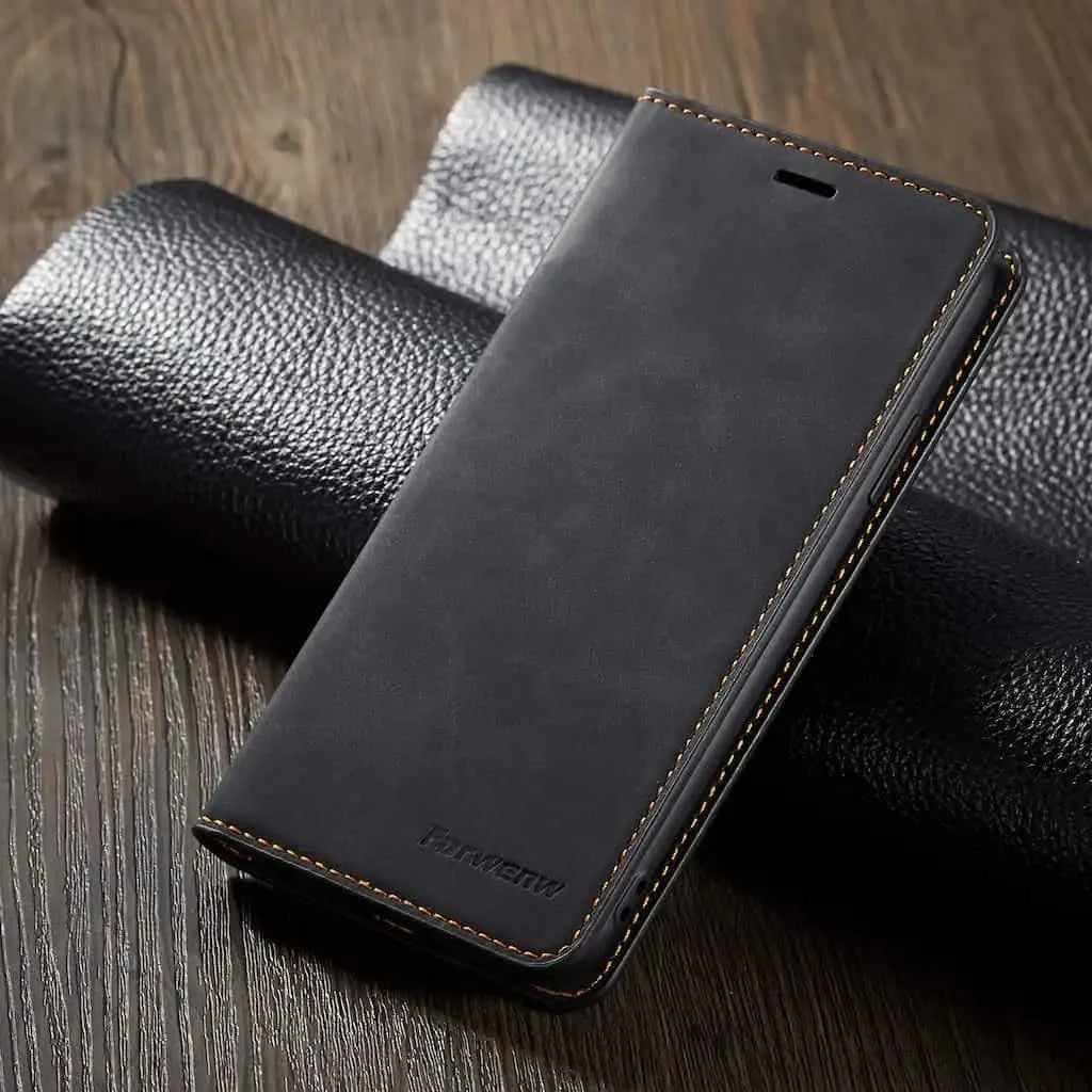 Luksuriøst sort flip cover til iPhone – eksklusivt læderlook