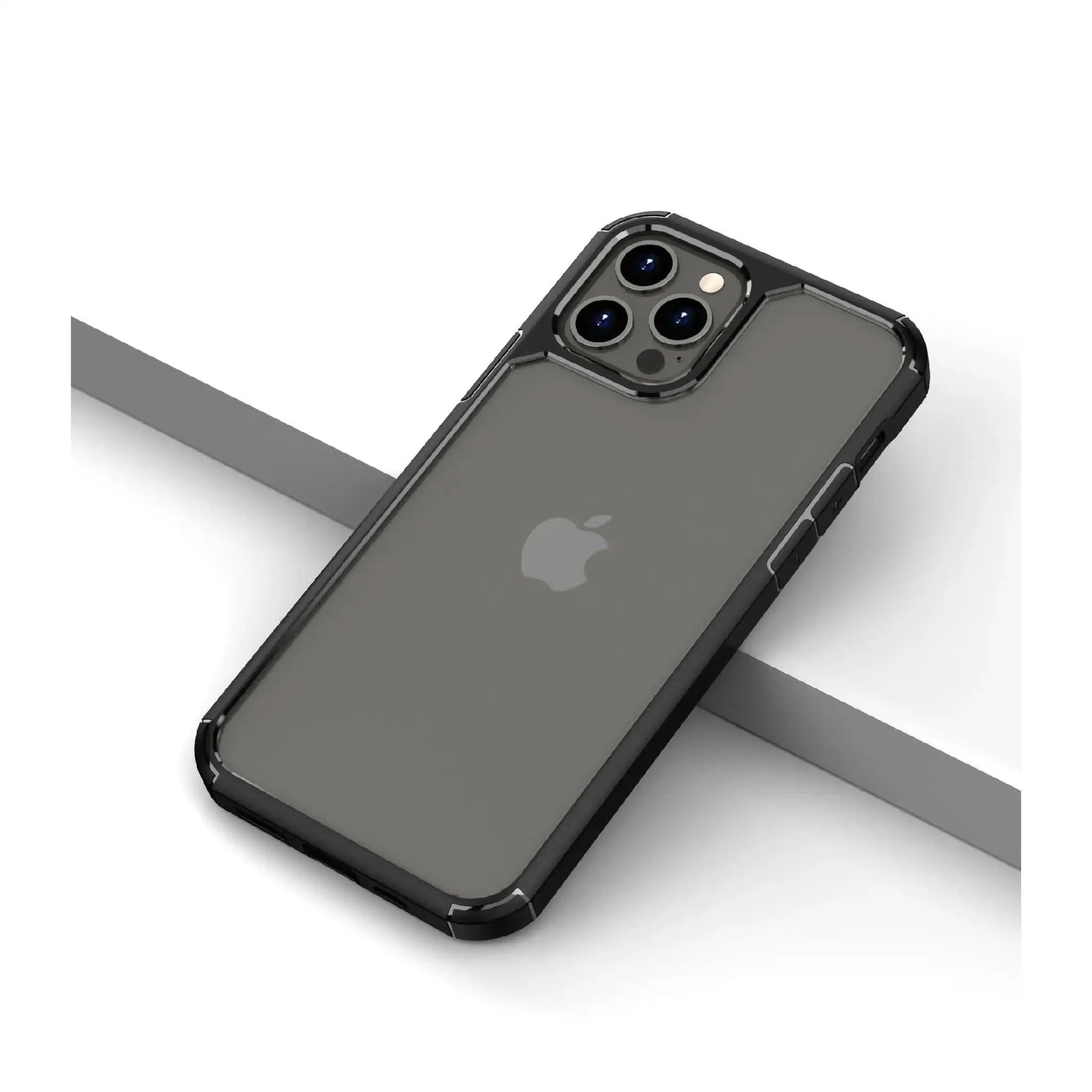 Heavy Duty cover til iPhone i sort – robust og stødabsorberende, set fra skrå vinkel