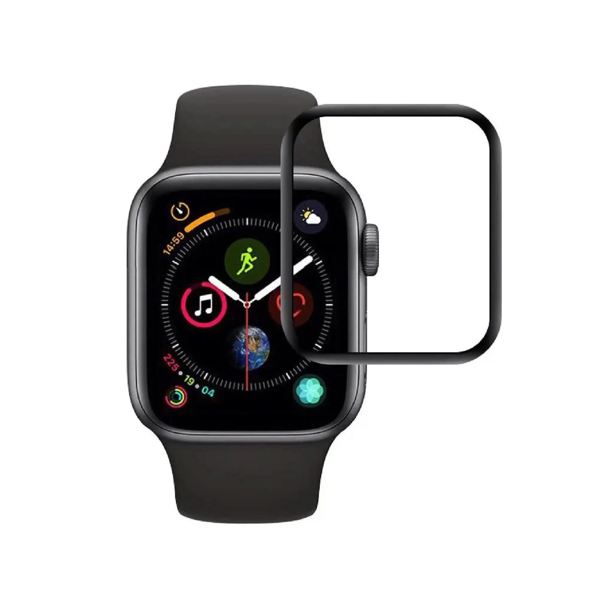 Gennemsigtig skærmbeskyttelse til Apple Watch – vises klar til montering på ur