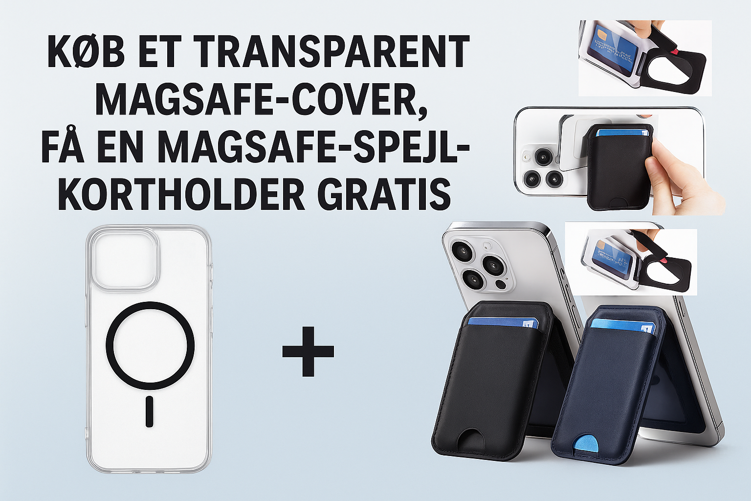 Transparent MagSafe Cover til iPhone + GRATIS! Magsafe spejl/kortholder