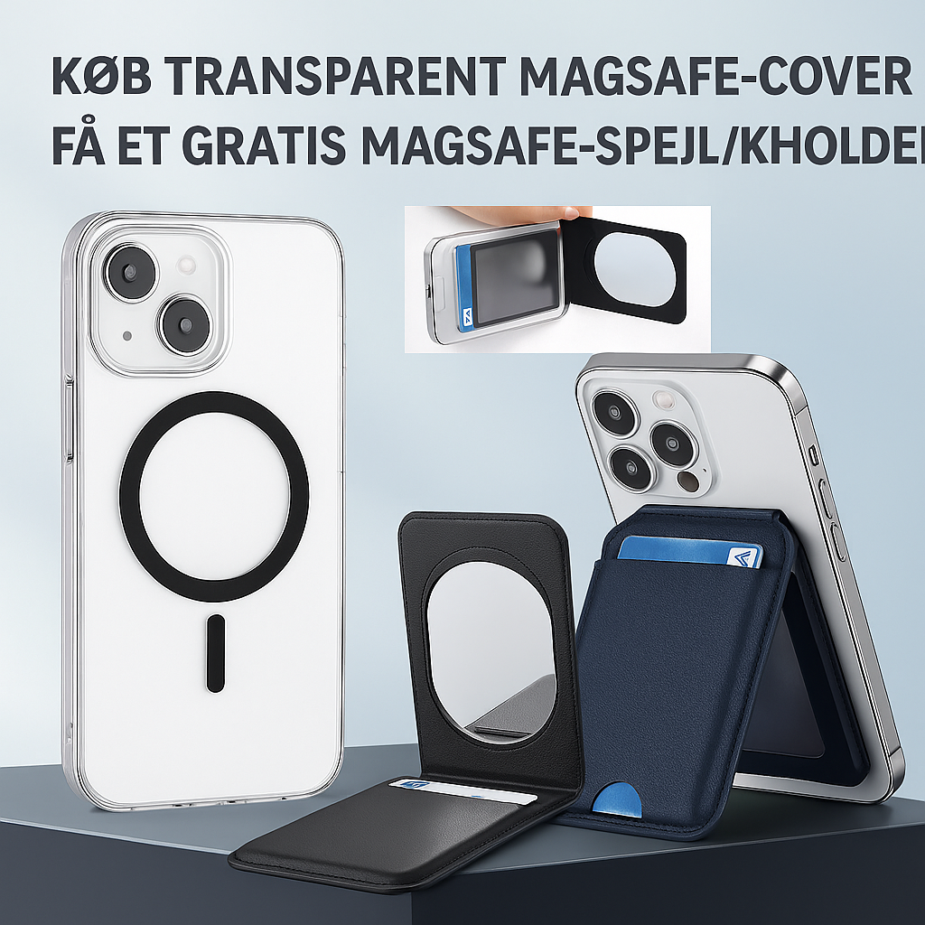 Transparent MagSafe Cover til iPhone + GRATIS! Magsafe spejl/kortholder