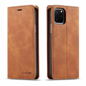 Magnetisk flip cover til iPhone – brun, forside og bagside