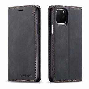 Magnetisk flip cover til iPhone – sort, set forfra og bagfra