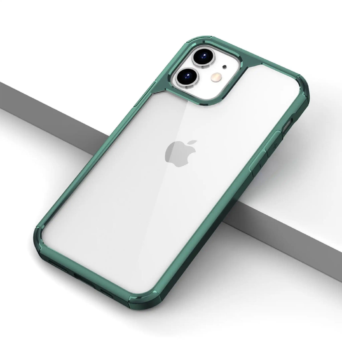 Heavy Duty cover til iPhone i mørkegrøn – stærk beskyttelse, set fra skrå vinkel