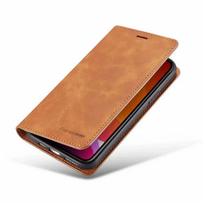 Magnetisk flip cover til iPhone i brun – lukket, klassisk design