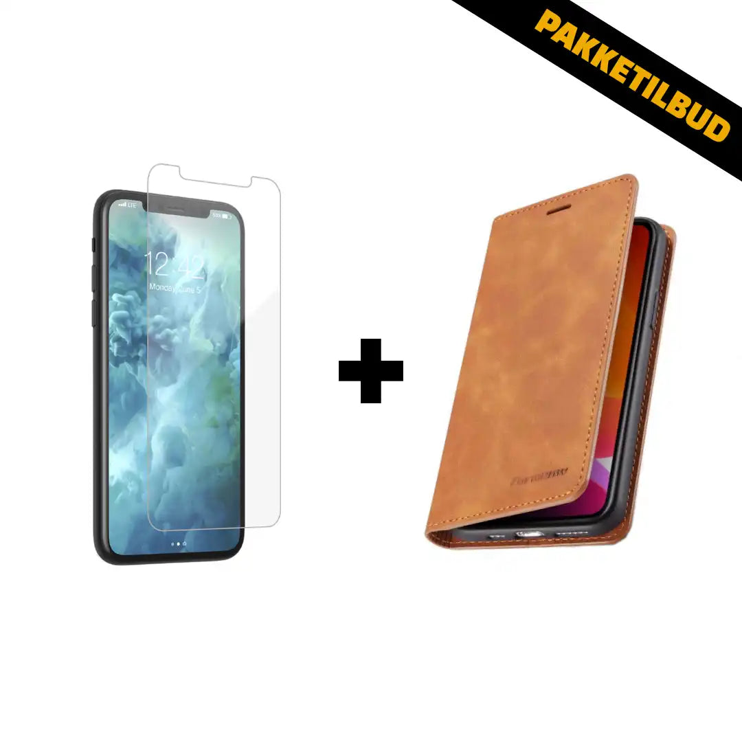 Plus Pakke til iPhone – gennemsigtig skærmbeskyttelse og magnetisk flip cover
