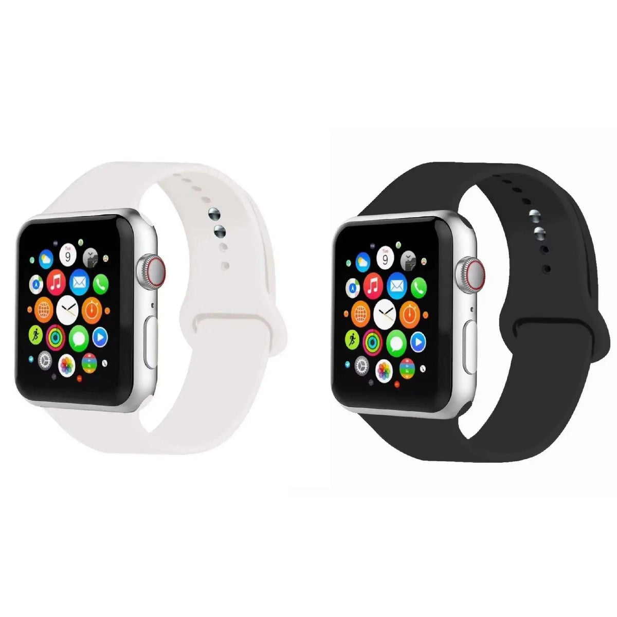 Sportsrem til Apple Watch – sort og hvid silikone, fleksibel og komfortabel