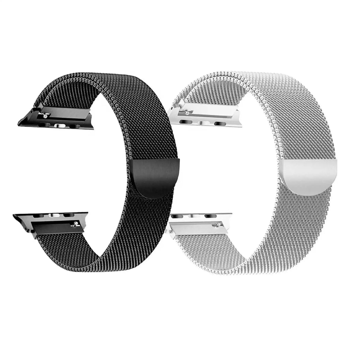 Stålrem til Apple Watch – sort og sølv mesh med magnetisk lukning